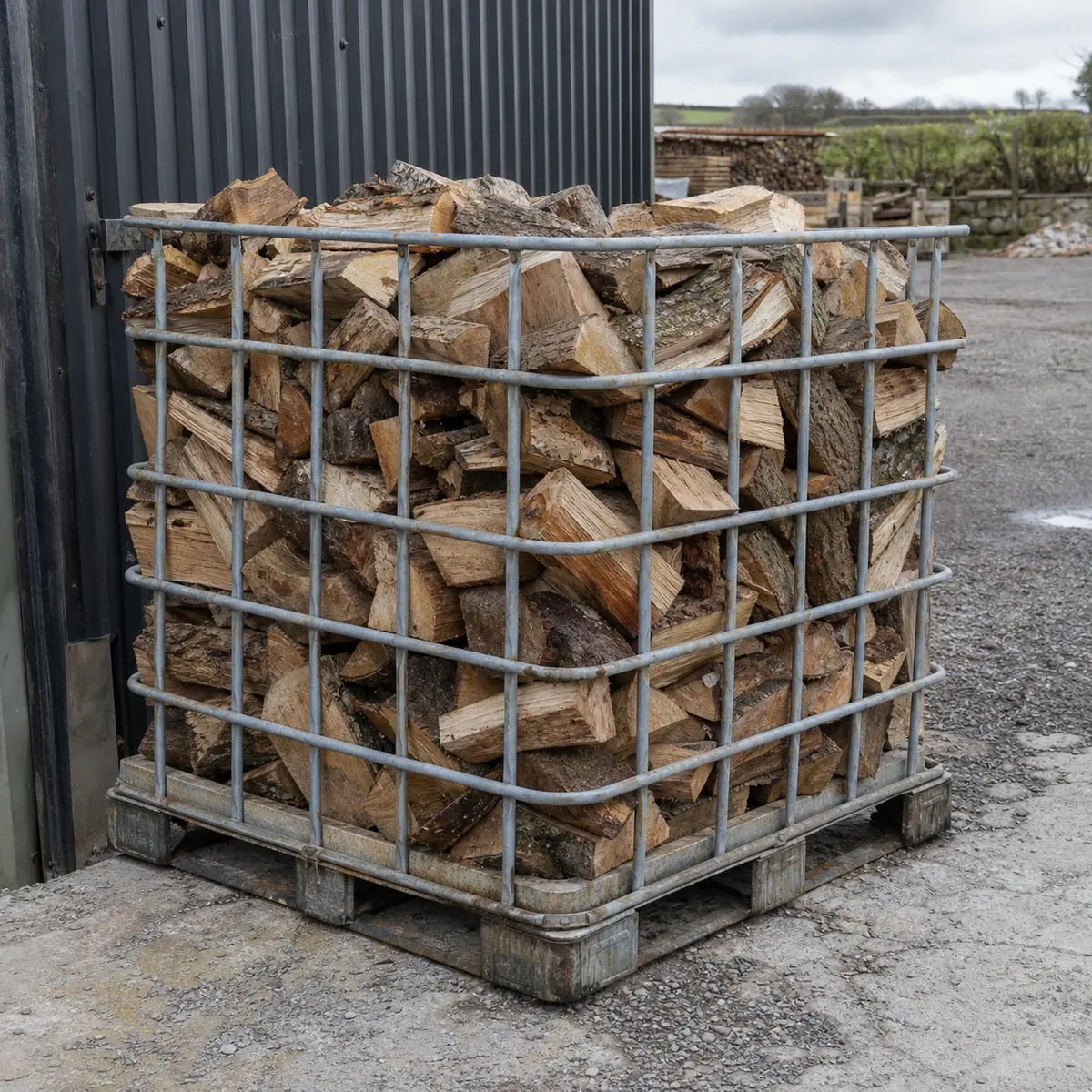 One cubic metre crate filled with seasoned mixed hardwood logs